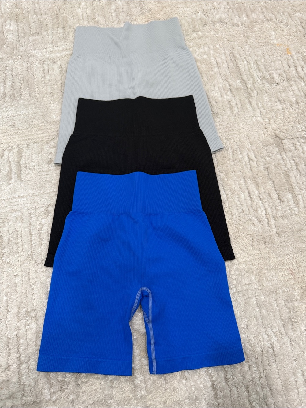 Kids Ribbed High-Waist Bike Shorts - Blue, Black, Light Gray